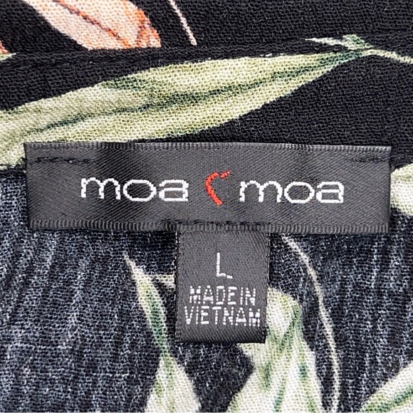 Large Moa Moa Tropical Short Sleeve Stretch Top Hawaiian Womens Button Front - Picture 11 of 12